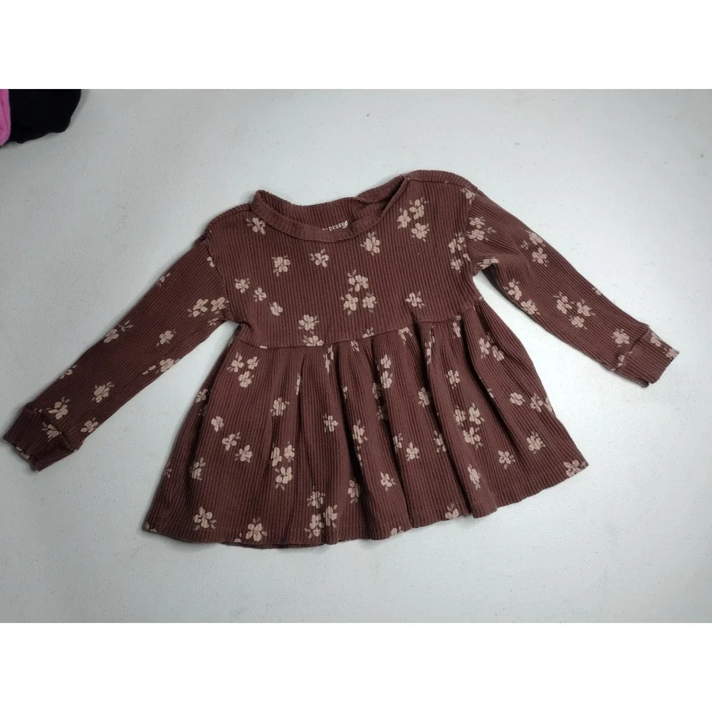 Garanimals Easy-Peasy Toddler Girls 2T Brown‎ Floral Peplum Top & Blue Jeans Set
